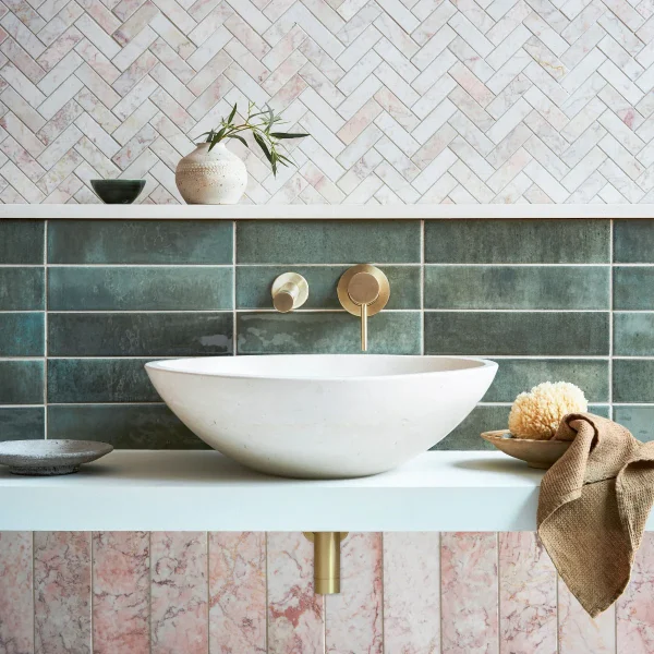 FIRED EARTH Aegean Pink Herringbone Mosaic