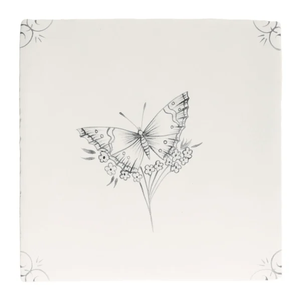 FIRED EARTH English Delft Charcoal Butterfly 1