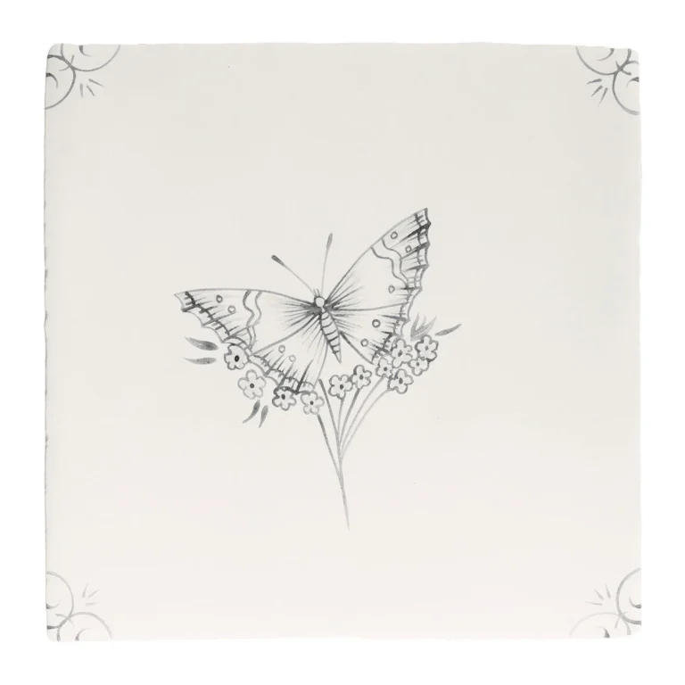 FIRED EARTH English Delft Charcoal Butterfly 1